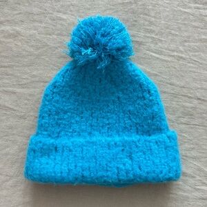 Bright Blue Rolled Pom Pom Beanie
